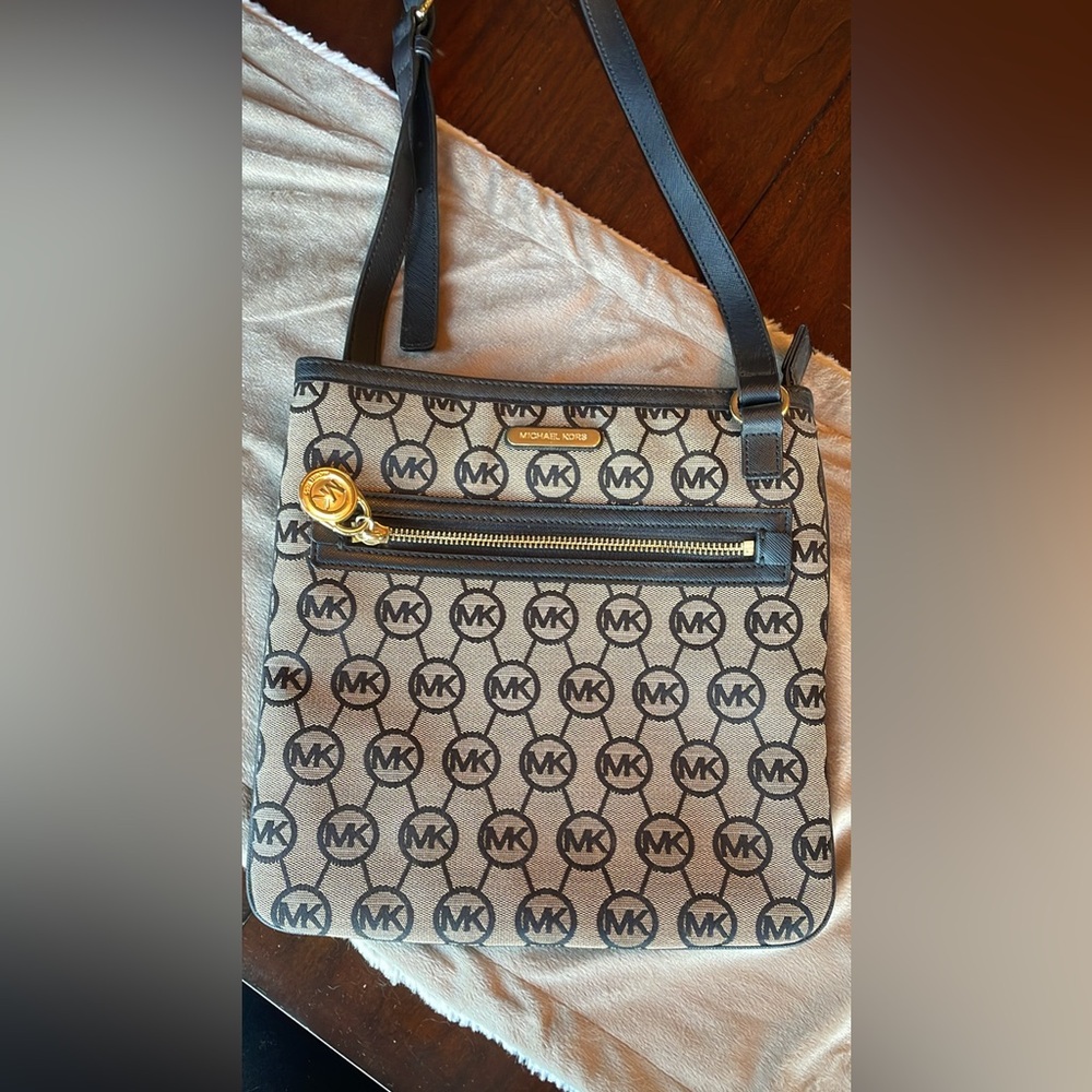 Michael Kors Black and Tan Logo Crossbody Bag